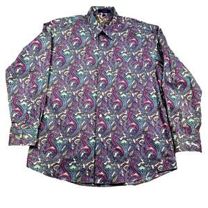Alan Flusser Colorful Paisley Shirt Pink Green Blue Yellow Size Large Beautiful